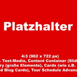 Rotes Platzhalterbild mit weißem deutschen Text 'Platzhalter' und technischen Spezifikationen für Medienformate im 4:3-Format.