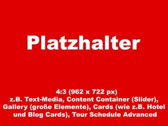 Rotes Platzhalterbild mit weißem deutschen Text 'Platzhalter' und technischen Spezifikationen für Medienformate im 4:3-Format.