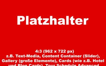 Red placeholder image with white German text 'Platzhalter' and technical specifications for media formats in 4:3 aspect ratio.