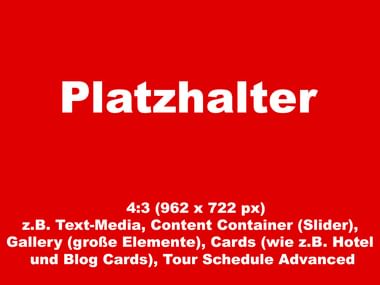 Red placeholder image with white German text 'Platzhalter' and technical specifications for media formats in 4:3 aspect ratio.