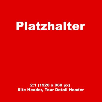 Red background with white text reading 'Platzhalter' and smaller text indicating '2:1 (1920 x 960 px) Site Header, Tour Detail Header'.